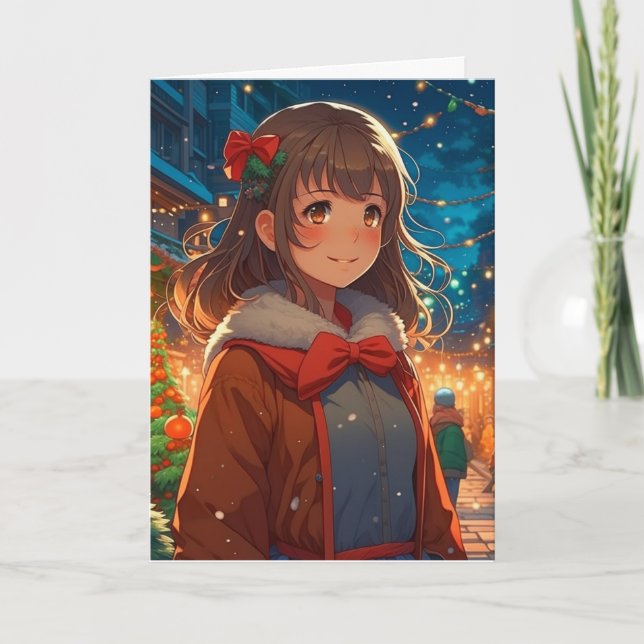 Anime Girl am Weihnachtsabend Karte (Vorderseite)