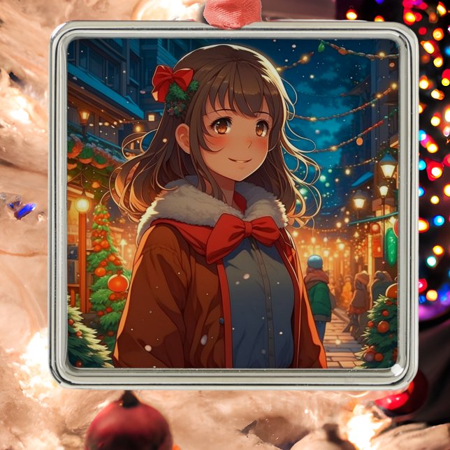Anime Girl am Weihnachtsabend Ornament Aus Metall (Von Creator hochgeladen)