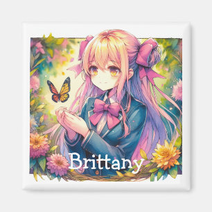 Anime Girl and Butterfly Wasserfarben Kunst Magnet