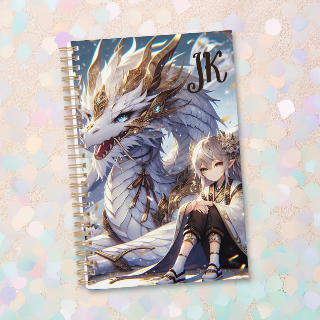 Anime Girl and White and Gold Dragon Monogrammé (Créateur téléchargé)