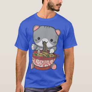 Anime Girl Baby Cat Eats Ramen Suppe mit Gemüse T-Shirt