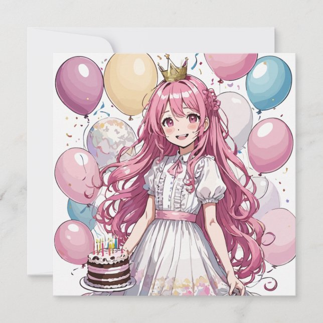 Anime girl birhday A Einladung (Vorderseite)