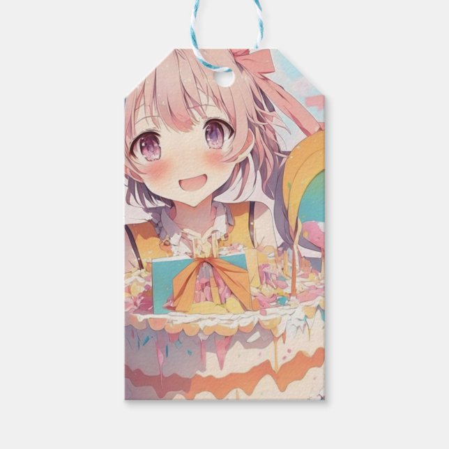 Anime Girl Birthday Cake Geschenkanhänger (Vorderseite)