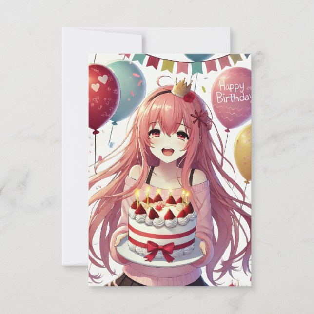 Anime Girl Birthday Einladung (Vorderseite)