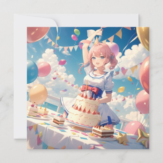 Anime Girl Birthday Einladung (Vorderseite)