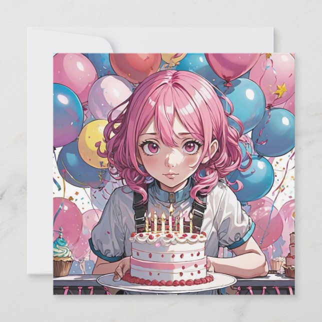Anime Girl Birthday Einladung (Vorderseite)