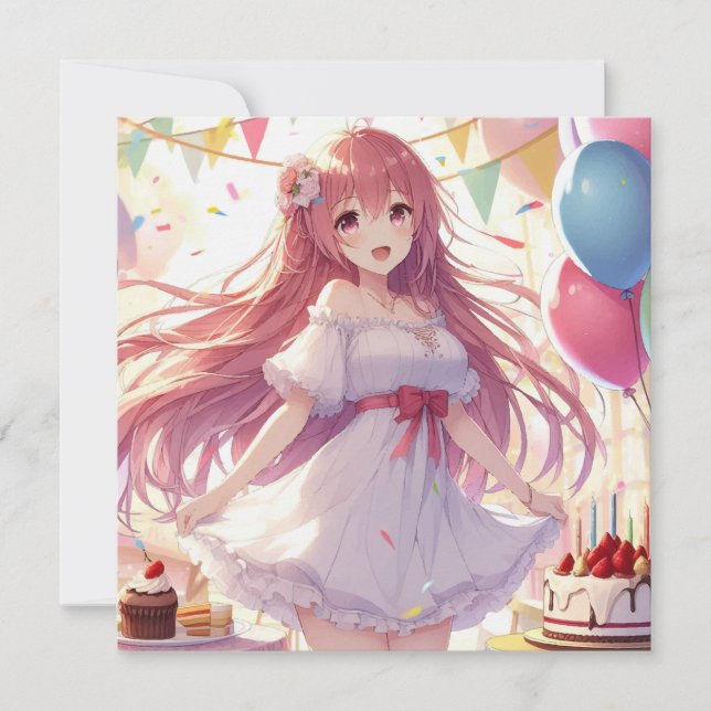 Anime Girl Birthday Einladung (Vorderseite)