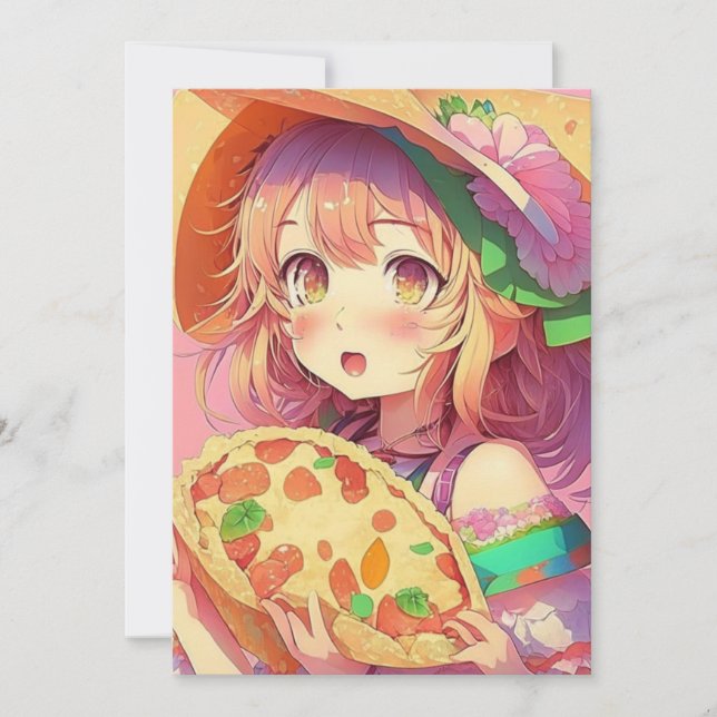 Anime Girl Birthday Pizza Party Einladung (Vorderseite)