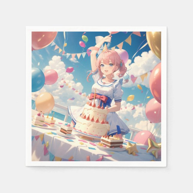 Anime Girl Birthday Serviette (Vorderseite)