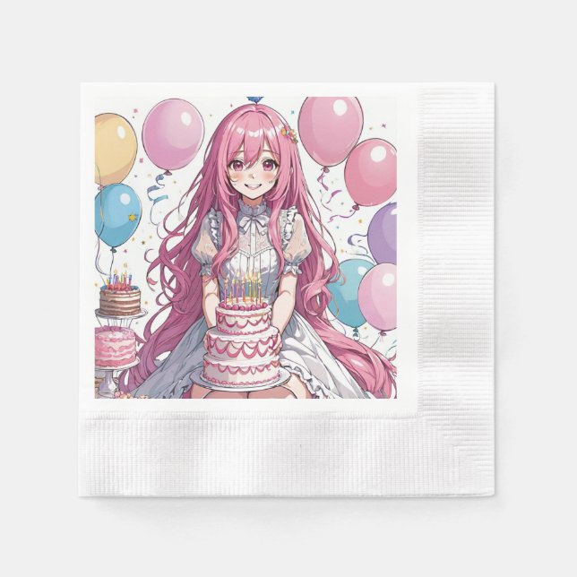 Anime girl Birthday Serviette (Vorderseite)