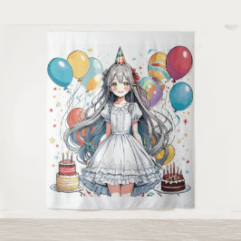 Anime girl Birthday Wandteppich