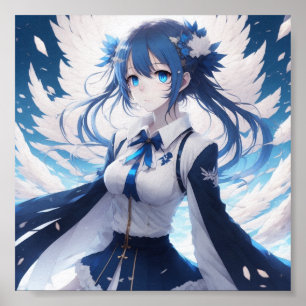 Anime girl blue-white artwork Poster