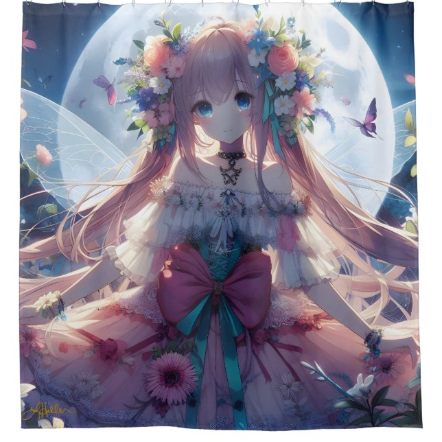Anime Girl Blume Moon Fairy Duschvorhang (Vorderseite)