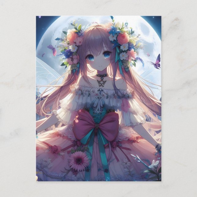 Anime Girl Blume Moon Fairy Postkarte (Vorderseite)
