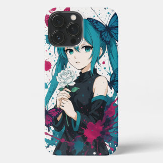 Anime Girl & Butterflies - Schale iPhone Manga Aqu 13 Pro Max Hülle