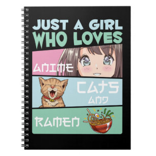 Anime Girl Cat and Ramen addicted Japanese Noodles Notizblock