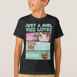 Anime Girl Cat und Ramen süchtig nach japanischen  T-Shirt