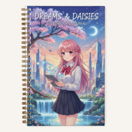 Anime Girl Cityscape & Holographic Planet Journal Notizbuch
