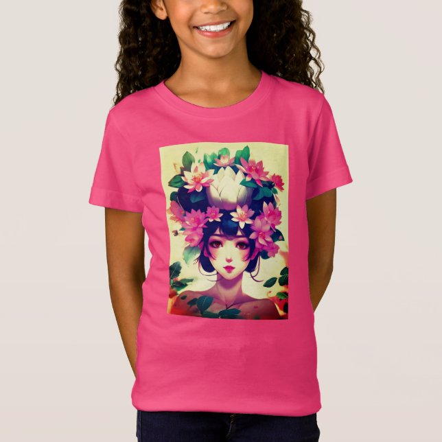 Anime Girl Crowned with Lotus Blossoms T-Shirt (Vorderseite)