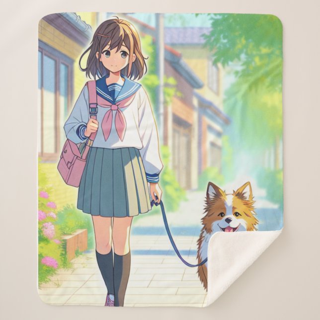 Anime Girl Dog Walker Sherpadecke (Vorderseite)