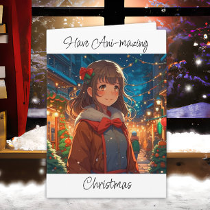 Anime Girl   Frohe Weihnachten glücklich Neues Jah Karte