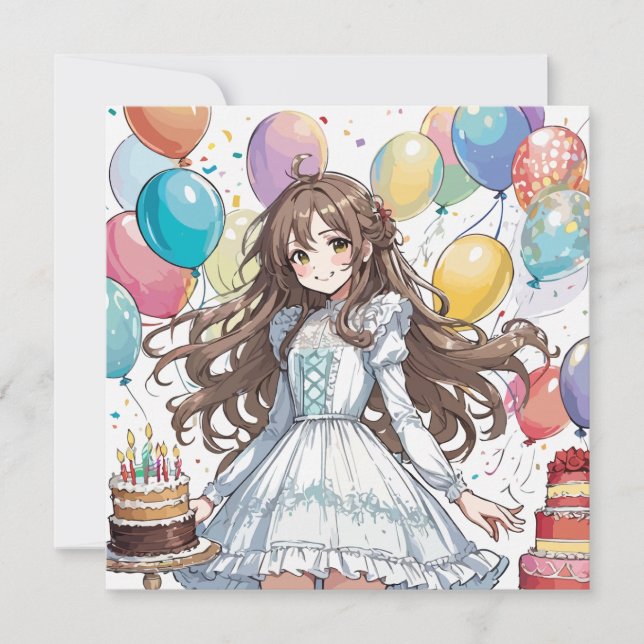 Anime girl Geburtstag E Einladung (Vorderseite)