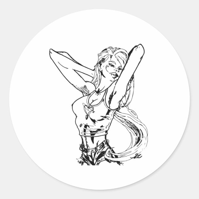 Anime Girl Gezeichnet Anime Tattoo Runder Aufkleber (Vorderseite)