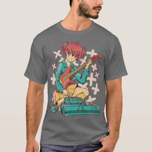 Anime Girl Gitarrist Gitarre spielen mit Blue Colo T-Shirt