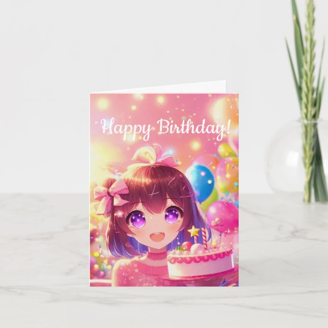 Anime Girl Happy Birthday Party Karte (Vorderseite)