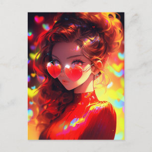 Anime Girl Hearts Postkarte