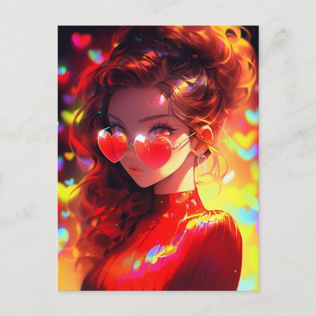 Anime Girl Hearts Postkarte (Vorderseite)