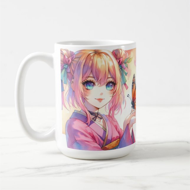 Anime Girl Holding a Butterfly Kaffeetasse (Links)