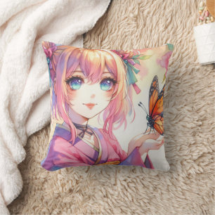 Anime Girl Holding a Butterfly Personalisiert Kissen