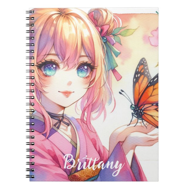 Anime Girl Holding a Butterfly Personalisiert Notizblock (Vorderseite)