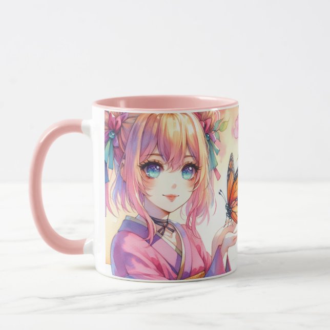 Anime Girl Holding a Butterfly Tasse (Links)