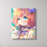Anime Girl Holding an Adorable Kitten