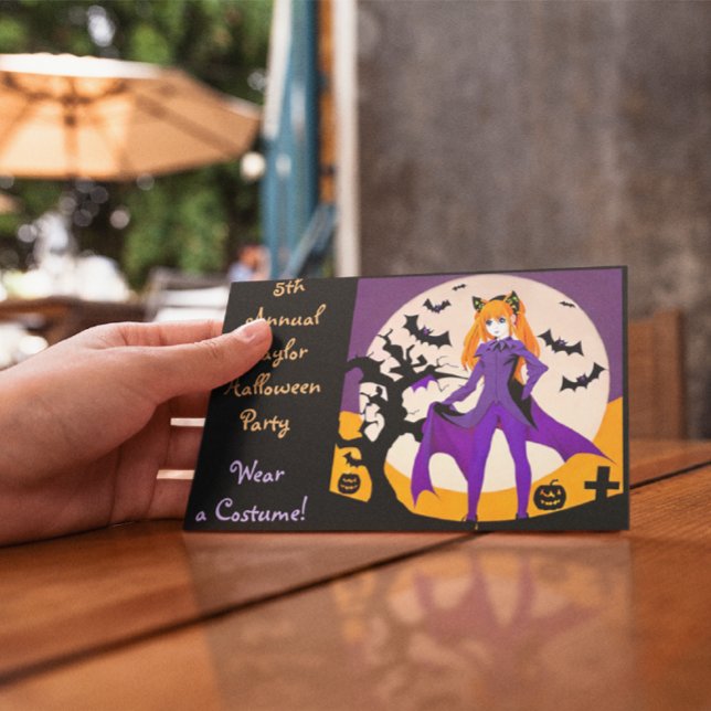 Anime Girl in Cat Costume Halloween Invitations de (Créateur téléchargé)