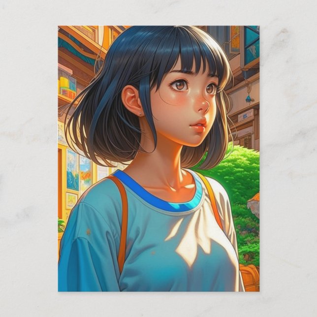 Anime Girl in der Stadt | BEHALTEND TOUCH Postkarte (Vorderseite)