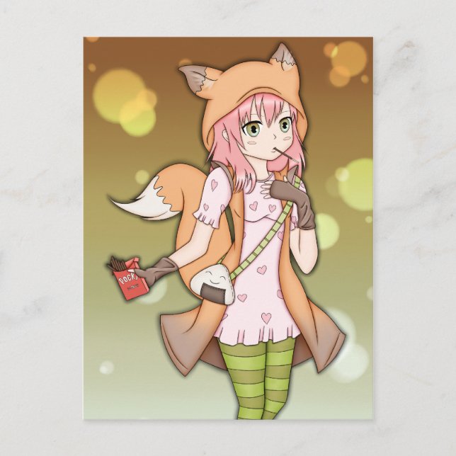 Anime Girl in Fox Cosplay Postkarte (Vorderseite)