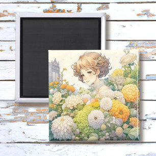 Anime Girl in Gelben Blumen Magnet