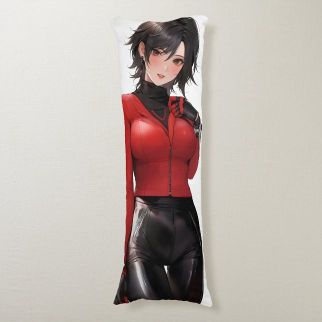 Anime Girl in Leather Seitenschläferkissen (Vorderseite Vertikal)