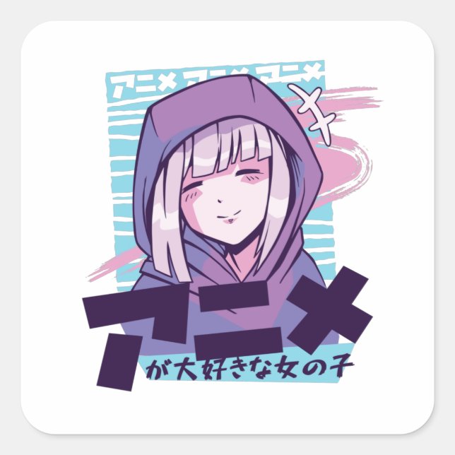 Anime Girl in Liebe Quadratischer Aufkleber (Vorderseite)