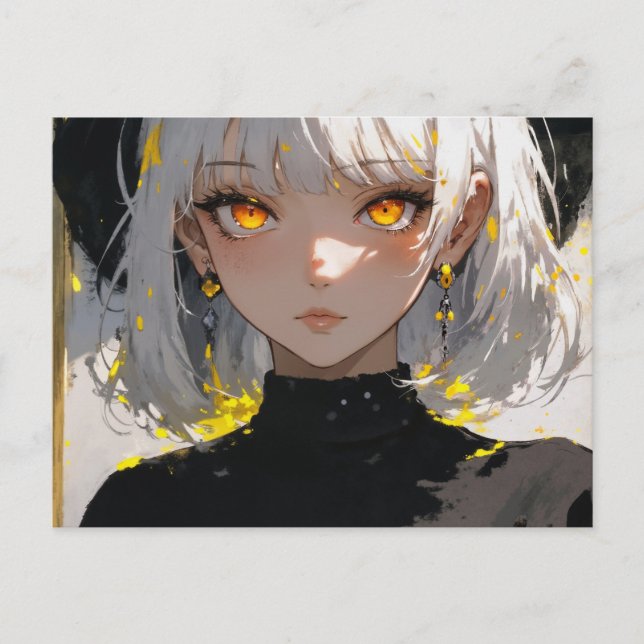 Anime Girl in schwarzem Outfit Postkarte (Vorderseite)