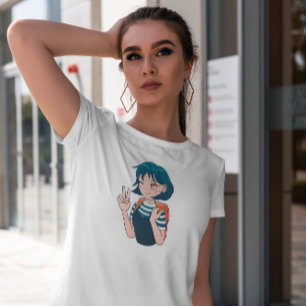 Anime Girl in Turtleneck T-Shirt