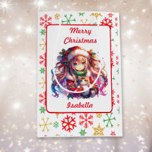 Anime Girl in Weihnachtsmannmütze Wasserfarben Wei