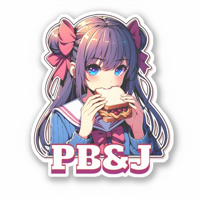 Anime Girl isst ein PB&J Sandwich Aufkleber (Vorderseite)