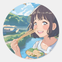 Anime Girl isst Ramenaufkleber