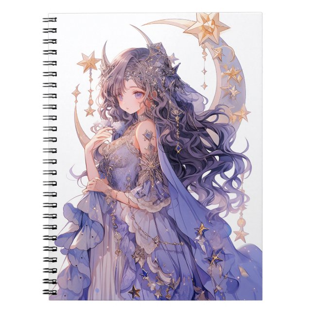 Anime Girl Lila Moon Princess Fantasy Art Notizblock (Vorderseite)