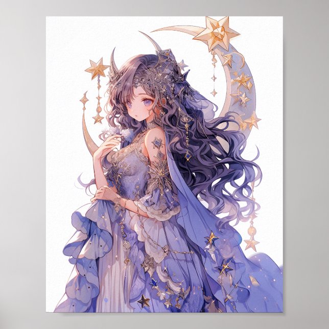 Anime Girl Lila Moon Princess Fantasy Art Poster (Vorne)