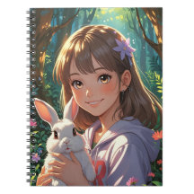 Anime Girl mit Blume Ribbon und ihrem Bunny